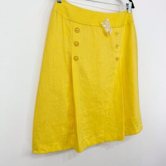 J.G. Hook Sunny Yellow 100% Linen Sailor Button Lined A Line Skirt - Picture 2 of 16